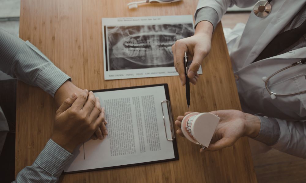 Patient reviewing veneer options with dentist
