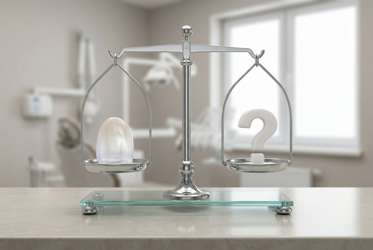 Balance scale weighing veneer pros and cons