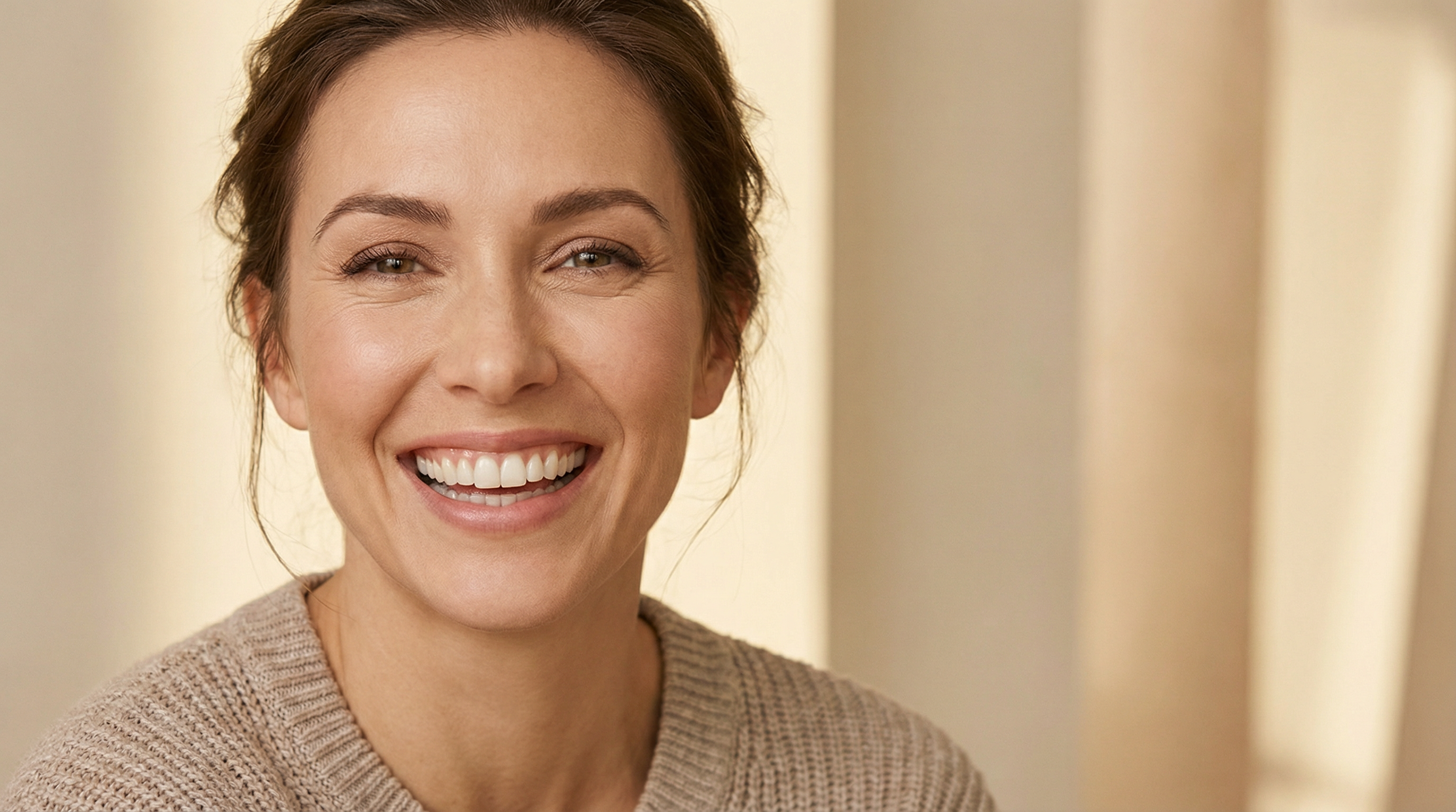 Woman with a confident, natural-looking smile after dental veneers