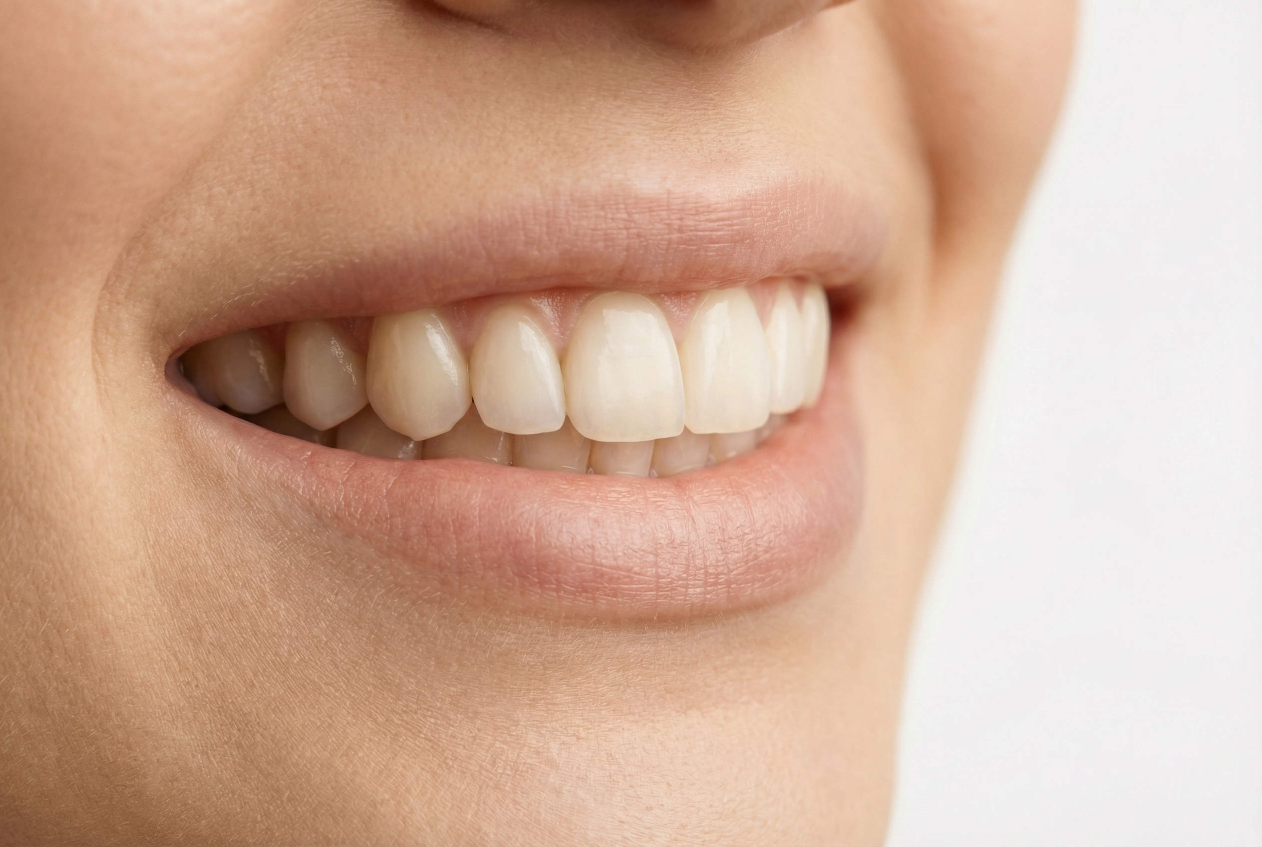 Close-up of natural porcelain veneers