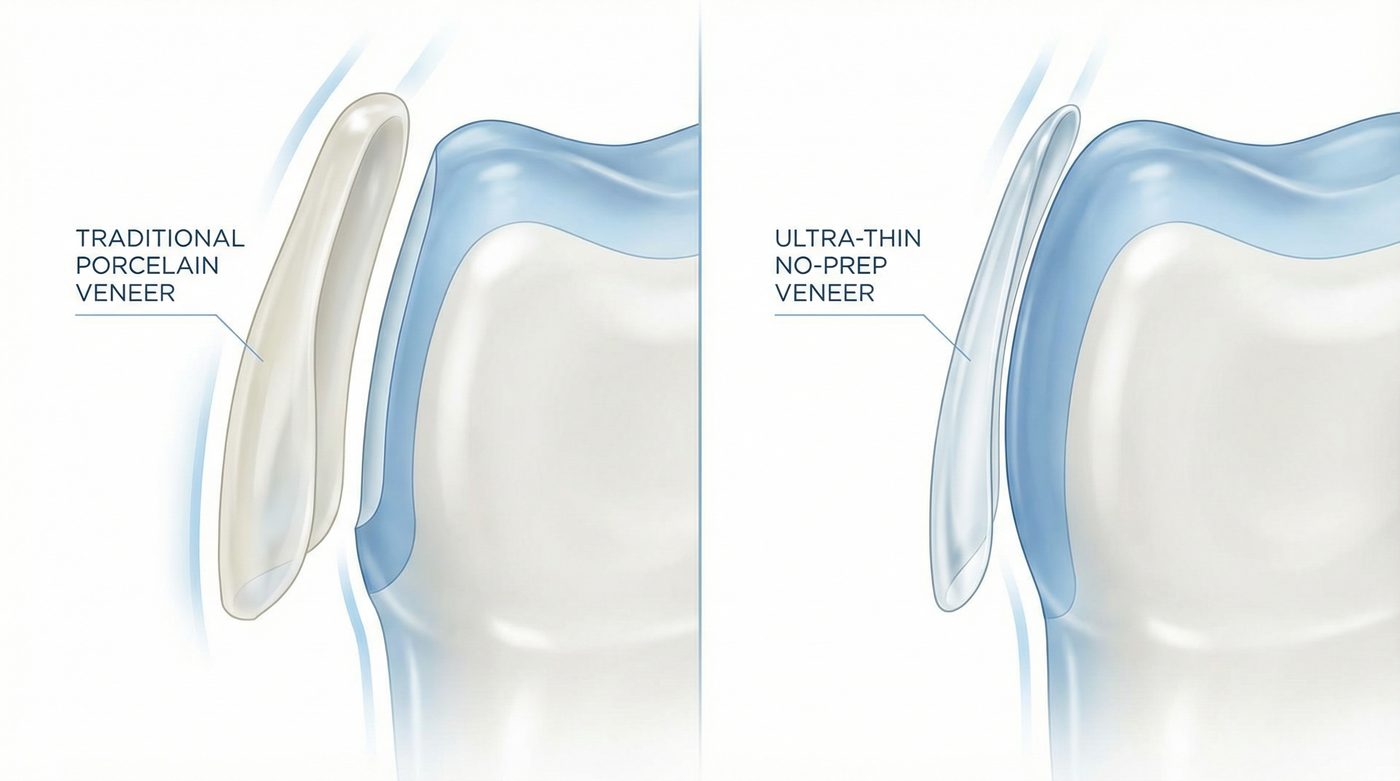 Traditional porcelain veneer versus ultra-thin no-prep Lumineers comparison