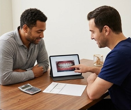 Patient reviewing veneer treatment options and costs