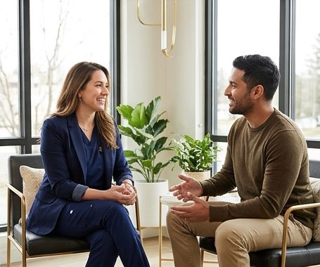 Patient meeting with a cosmetic dentist in a modern practice